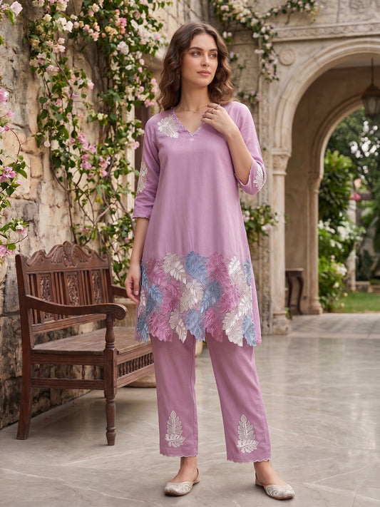 Floral Embroidered Tunic with Trousers