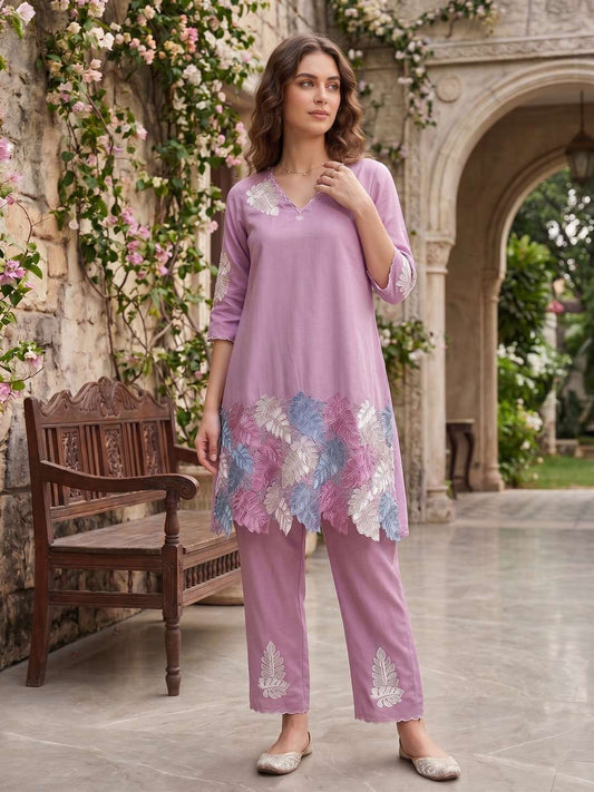 Floral Embroidered Tunic with Trousers