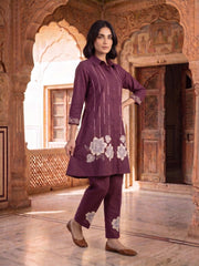 Floral Embroidered Tunic with Trousers