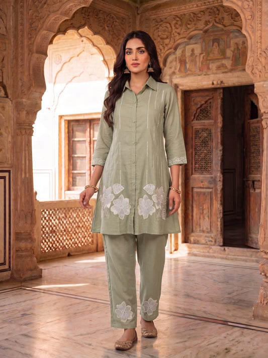 Floral Embroidered Tunic with Trousers