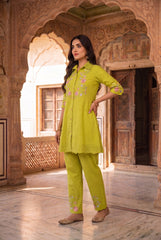 Floral Embroidered Shirt with Trousers