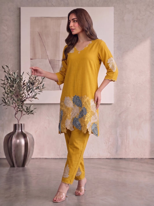 Floral Embroidered Tunic with Trousers