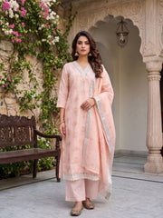 Women Floral Printed Regular Linen Kurta with Trousers & With Dupatta