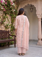 Women Floral Printed Regular Linen Kurta with Trousers & With Dupatta
