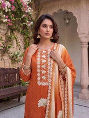 Women Floral Printed Regular Thread Work Pure Silk Kurta with Trousers & With Dupatta