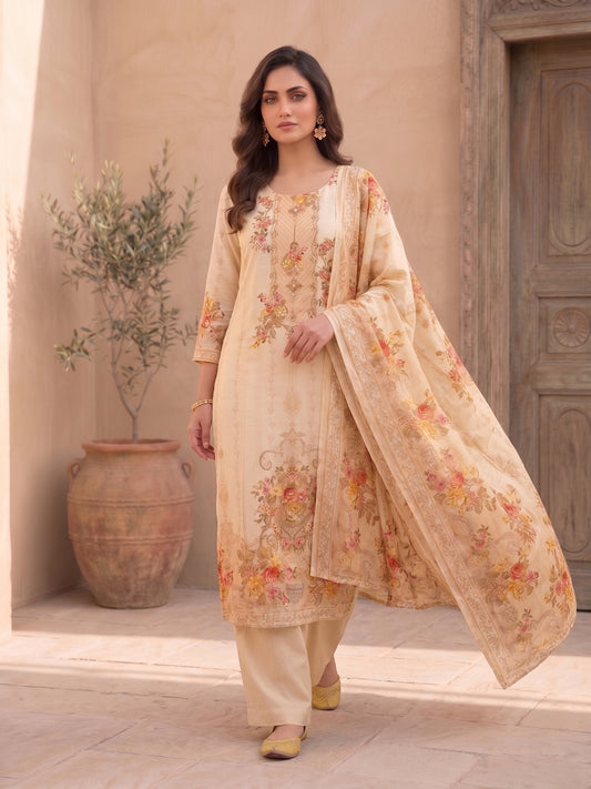 Women Floral Printed Regular Pure Silk Kurta with Trousers & With Dupatta