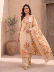 Women Floral Printed Regular Pure Silk Kurta with Trousers & With Dupatta