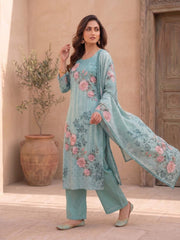Women Floral Printed Regular Pure Silk Kurta with Palazzos & With Dupatta