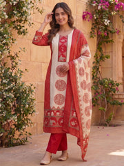 Women Ethnic Motifs Printed Regular Pure Silk Kurta with Trousers & With Dupatta