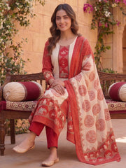 Women Ethnic Motifs Printed Regular Pure Silk Kurta with Trousers & With Dupatta