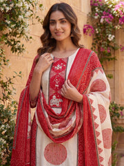 Women Ethnic Motifs Printed Regular Pure Silk Kurta with Trousers & With Dupatta