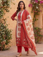 Women Ethnic Motifs Printed Regular Pure Silk Kurta with Trousers & With Dupatta