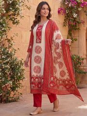Women Ethnic Motifs Printed Regular Pure Silk Kurta with Trousers & With Dupatta
