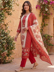 Women Ethnic Motifs Printed Regular Pure Silk Kurta with Trousers & With Dupatta