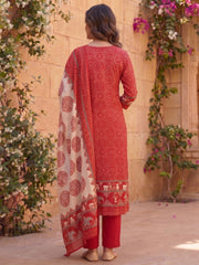 Women Ethnic Motifs Printed Regular Pure Silk Kurta with Trousers & With Dupatta