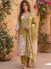 Women Floral Printed Regular Pure Silk Kurta with Trousers & With Dupatta