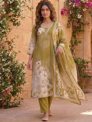 Women Floral Printed Regular Pure Silk Kurta with Trousers & With Dupatta