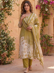 Women Floral Printed Regular Pure Silk Kurta with Trousers & With Dupatta