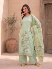 Women Floral Printed Regular Sequinned Pure Silk Kurta with Palazzos & With Dupatta