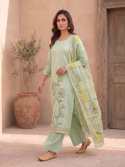 Women Floral Printed Regular Sequinned Pure Silk Kurta with Palazzos & With Dupatta