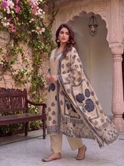 Women Ethnic Motifs Printed Regular Pure Silk Kurta with Trousers & With Dupatta
