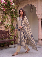Women Ethnic Motifs Printed Regular Pure Silk Kurta with Trousers & With Dupatta