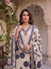 Women Ethnic Motifs Printed Regular Pure Silk Kurta with Trousers & With Dupatta