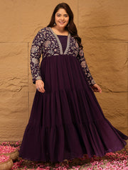 Embroidered Fit & Flared Maxi Ethnic Dresses
