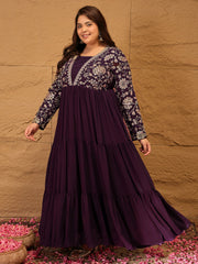 Embroidered Fit & Flared Maxi Ethnic Dresses