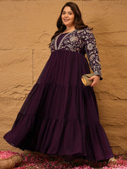 Embroidered Fit & Flared Maxi Ethnic Dresses