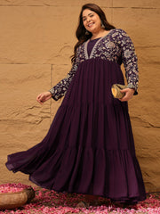 Embroidered Fit & Flared Maxi Ethnic Dresses