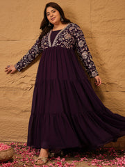 Embroidered Fit & Flared Maxi Ethnic Dresses