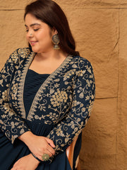 Floral Printed Embroidered A-Line Maxi Ethnic Dresses