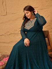 Women Embroidered A-Line Maxi Ethnic Dress