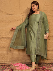 Ethnic Motifs Embroidered Sequinned Straight Kurta with Trousers & Dupatta
