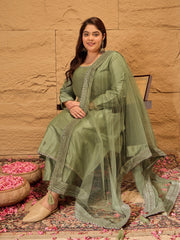 Ethnic Motifs Embroidered Sequinned Straight Kurta with Trousers & Dupatta