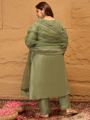 Ethnic Motifs Embroidered Sequinned Straight Kurta with Trousers & Dupatta