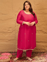Ethnic Motifs Embroidered Straight Kurta with Trousers & Dupatta