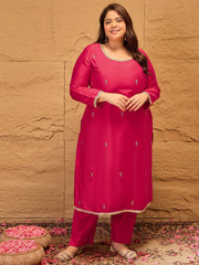 Ethnic Motifs Embroidered Straight Kurta with Trousers & Dupatta