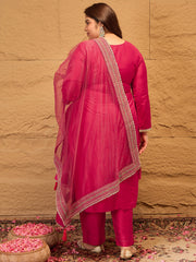 Ethnic Motifs Embroidered Straight Kurta with Trousers & Dupatta