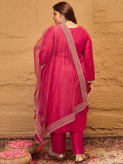 Ethnic Motifs Embroidered Straight Kurta with Trousers & Dupatta