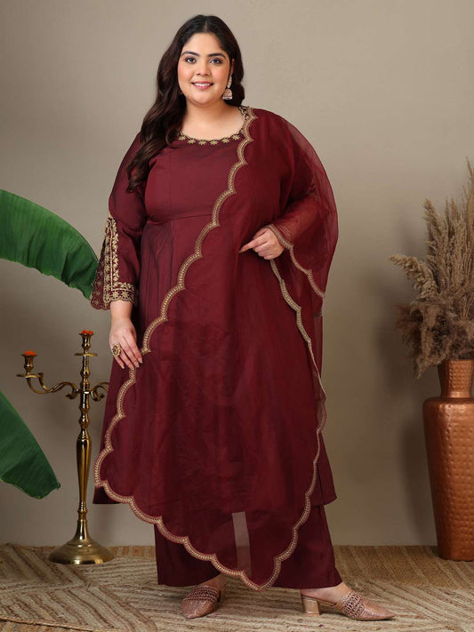 Women Ethnic Motifs Embroidered Panelled Kurta with Trousers & With Dupatta