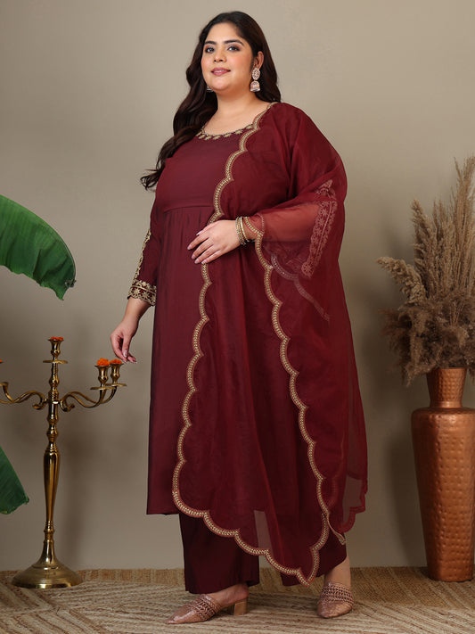 Women Ethnic Motifs Embroidered Panelled Kurta with Trousers & With Dupatta