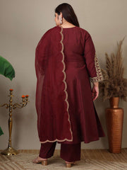 Women Ethnic Motifs Embroidered Panelled Kurta with Trousers & With Dupatta