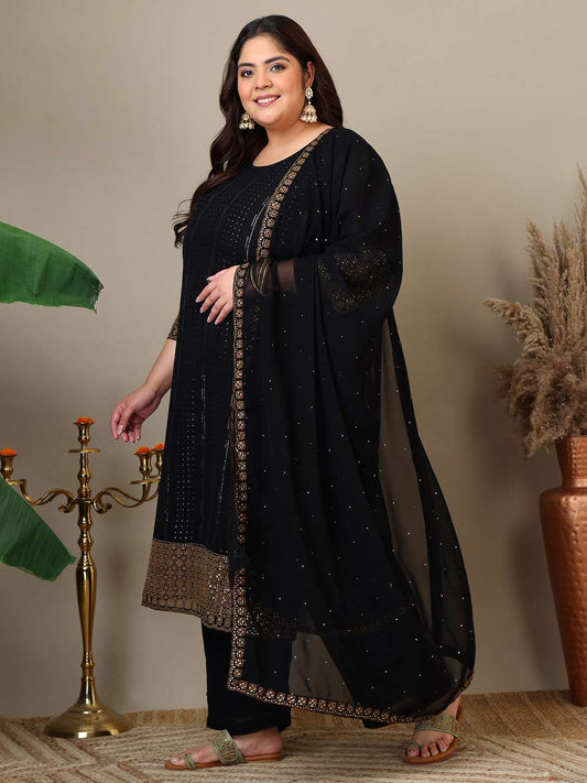 Women Plus Size Ethnic Motifs Printed Kurta with Palazzo & Dupatta