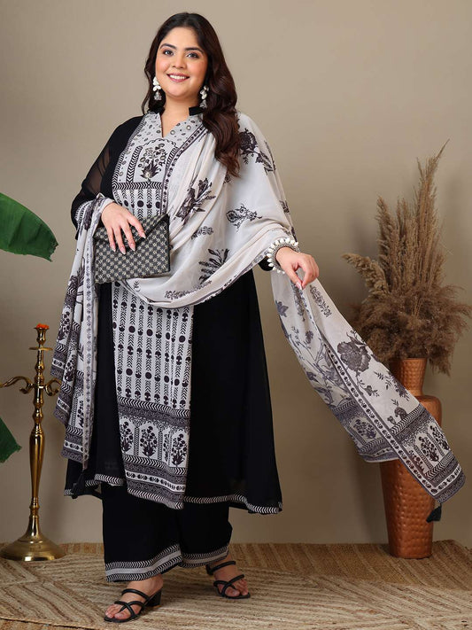 Women Plus Size Ethnic Motifs Printed Kurta with Palazzo & Dupatta