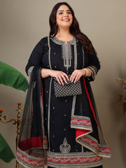 Women Plus Size Zari Embroidered Kurta with Trousers & Dupatta