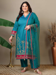Women Ethnic Motifs Embroidered Regular Thread Work Kurta with Trousers & With Dupatta