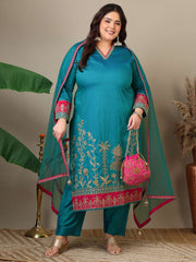 Women Ethnic Motifs Embroidered Regular Thread Work Kurta with Trousers & With Dupatta