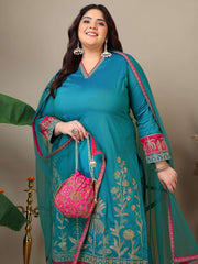 Women Ethnic Motifs Embroidered Regular Thread Work Kurta with Trousers & With Dupatta